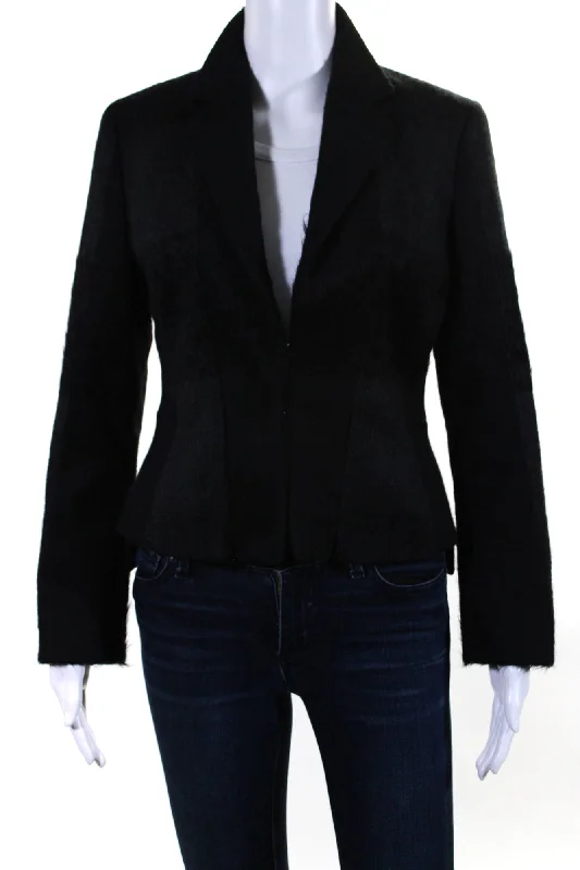 Akris Womens Angora Wool Fleece Hook & Eye Blazer Jacket Black