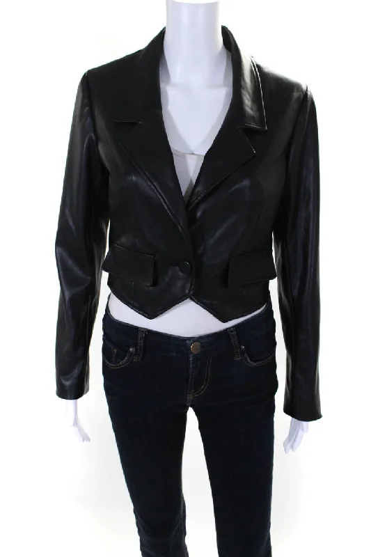 Drew Womens Bonnie Faux Leather Cropped Blazer Jacket Black