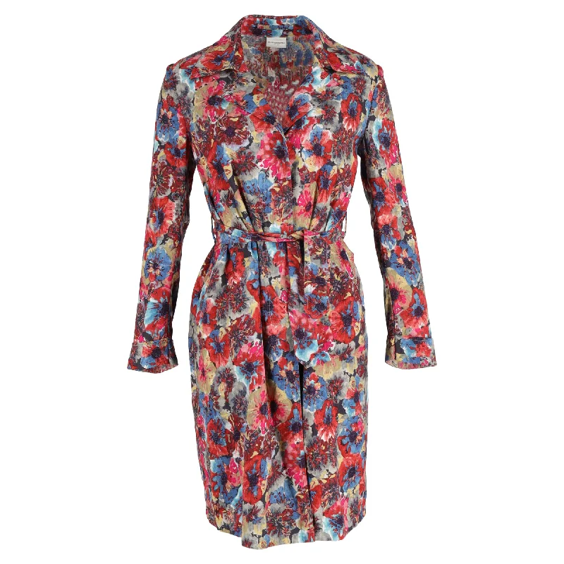 Dries Van Noten Floral Belted Coat in Multicolor Cotton