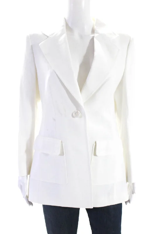 Escada Womens Single Button Lang Blazer Jacket White Cotton