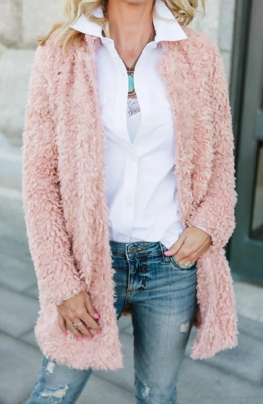 Fierce Creatures Faux Fur Jacket In Blush