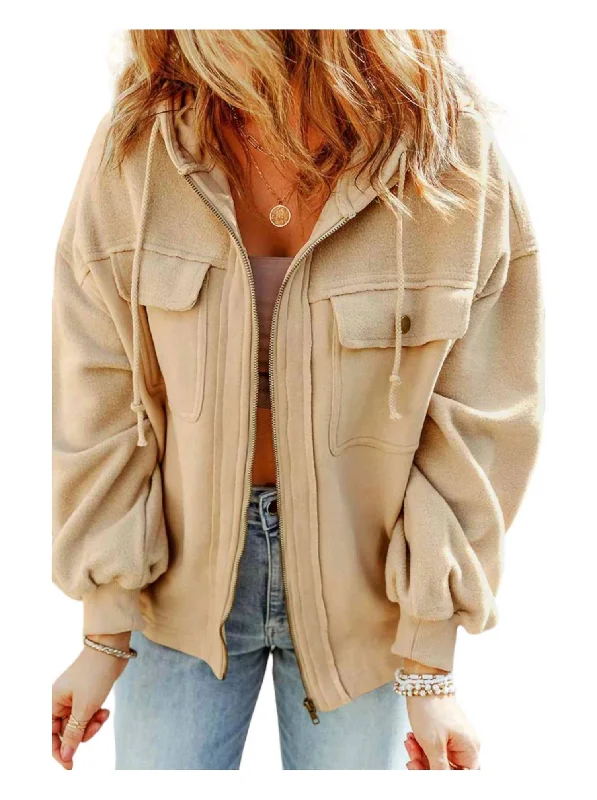 Hooded Fleece Jacket In Beige