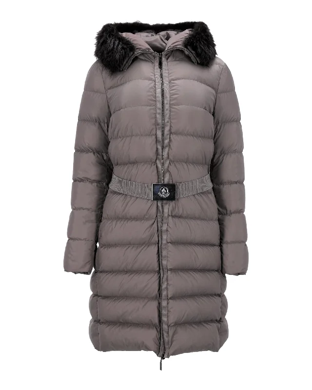 Moncler Fox-Fur Trimmed Hooded Down Jacket in Grey Nylon Canvas