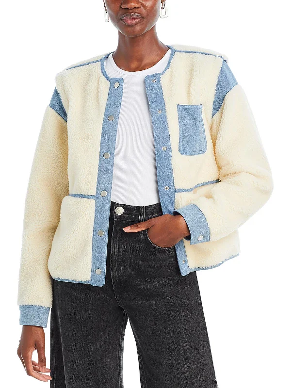 Surrey Womens Sherpa Contrast Trim Teddy Coat