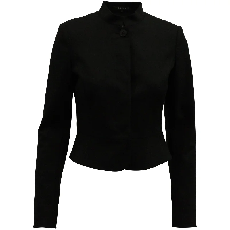 Theory Mandarin-collar Flared Hem Blazer in Black Wool