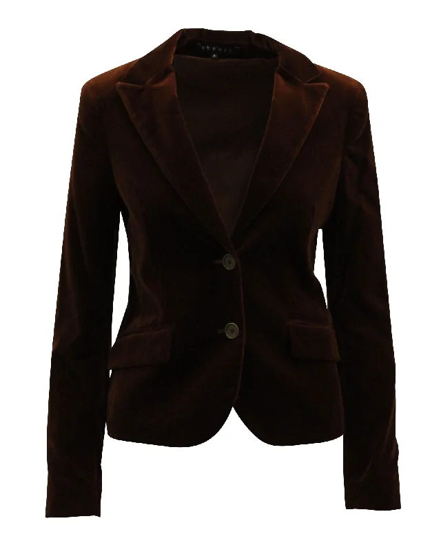 Theory Velour Blazer Jacket in Brown Cotton