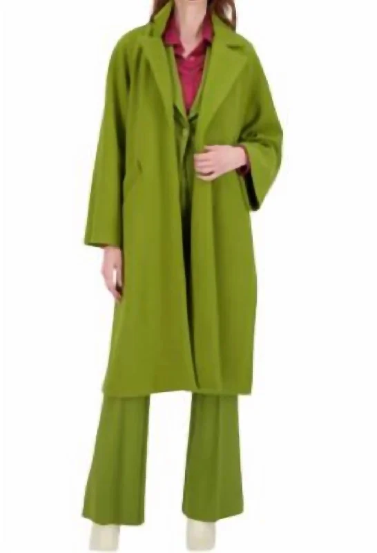 Wool Blend Coat With Notch Lapel In Moss