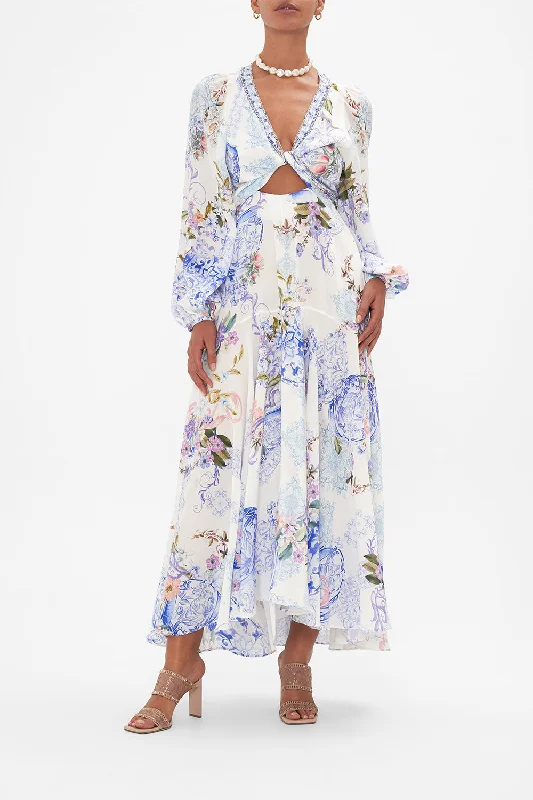 WRAP TIE DRESS WITH BLOUSON SLEEVE PAINT ME POSITANO