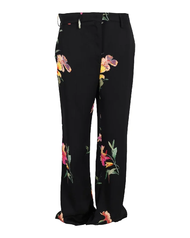 Etro Floral-Print Trousers in Black Silk