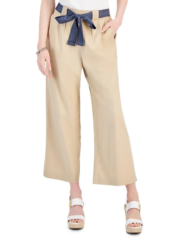 Womens High Rise Belted Wide Leg Pants