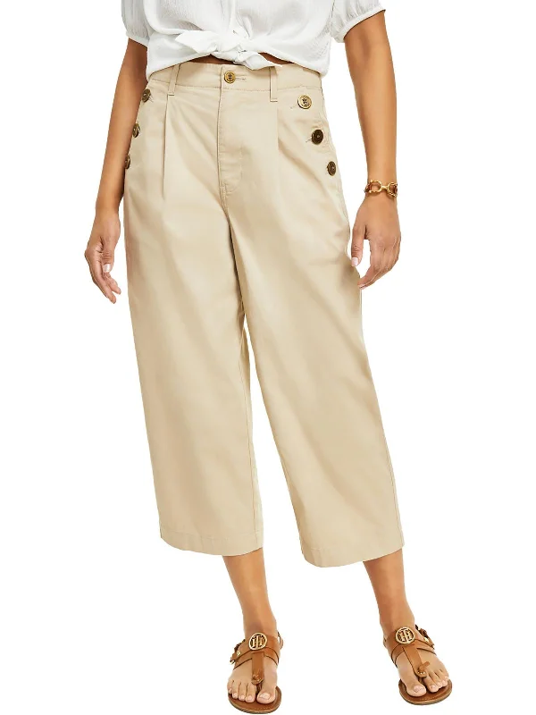 Womens High Rise Button Detail Wide Leg Pants