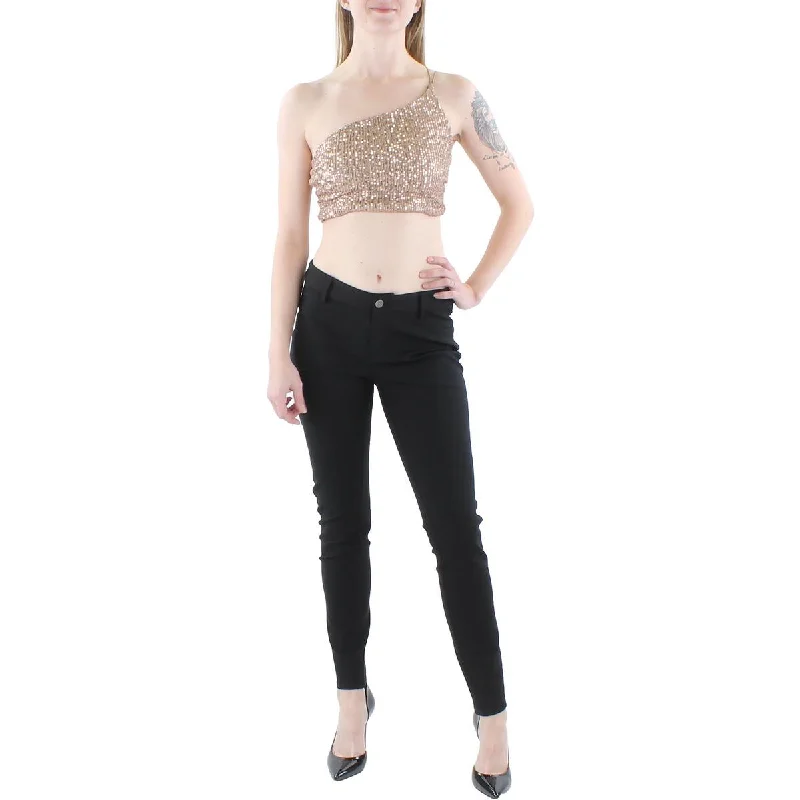 B. Darlin Womens Juniors Sequined One Shoulder Cropped