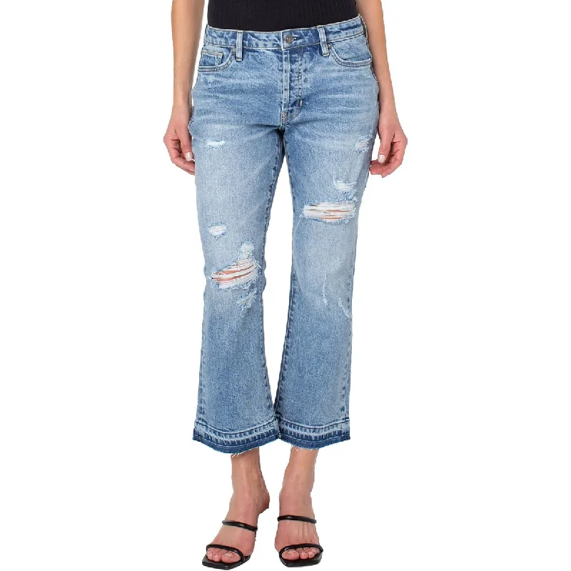 Earnest Sewn Womens Distressed Mid-Rise Bootcut Jeans