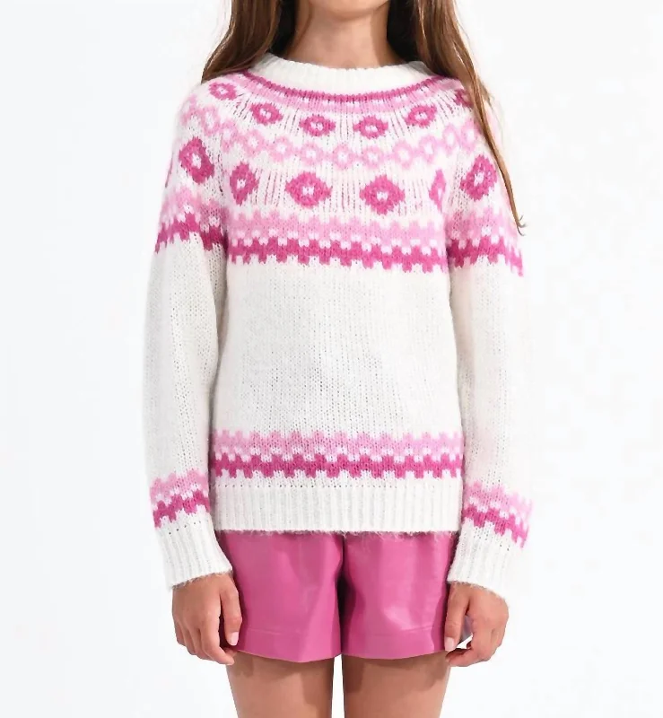 Girl Fair Isle Sweater In Pink