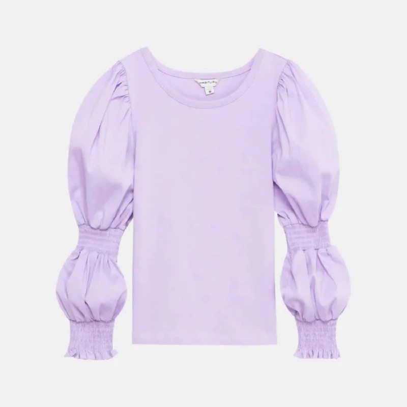 Girl Long Sleeve Cotton Top In Lilac