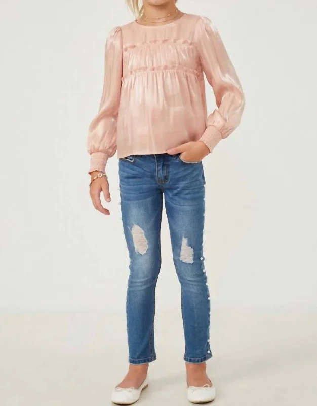 Girl Ruffled Smocked Top In Pink