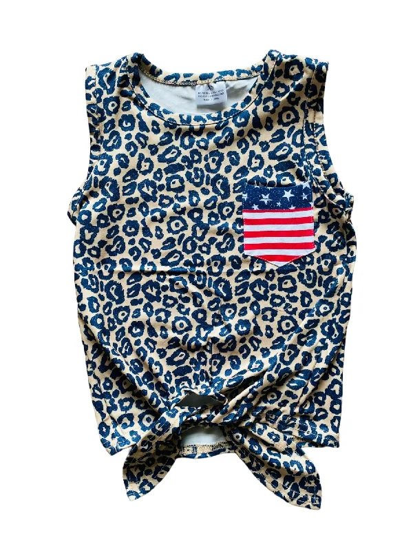 Girl‘S Leopard Tank With Patriotic Chest Pocket Top In Black