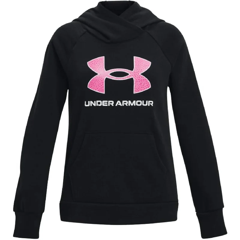 Girls' Rival Fleece Big Logo Hoodie In Black / Pink Edge / White