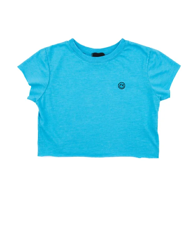 Girls Smiley Stitch Tee Top In Turquoise