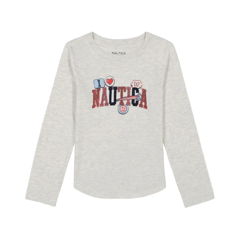 Nautica Little Girls' Emoji Anchor Sequin Long Sleeve T-Shirt (4-6X)