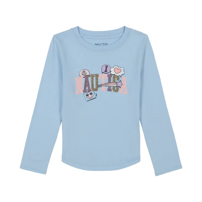 Nautica Little Girls' Emoji Star Sequin Long Sleeve T-Shirt (4-6X)