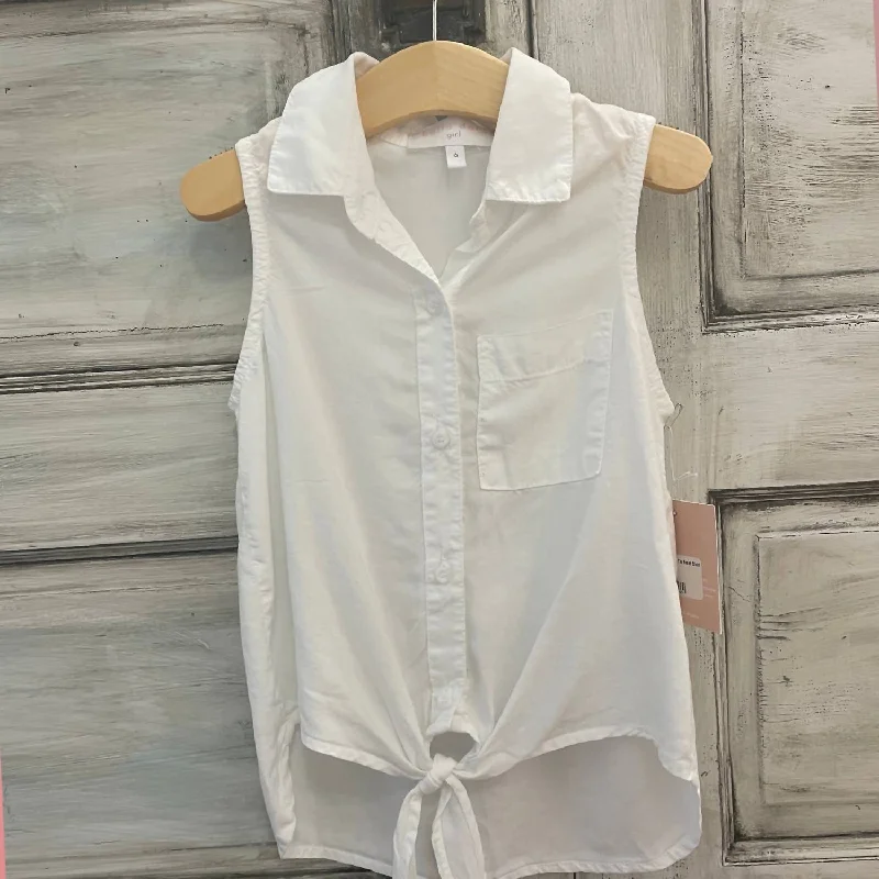 Tween Sleeveless Button Down In White