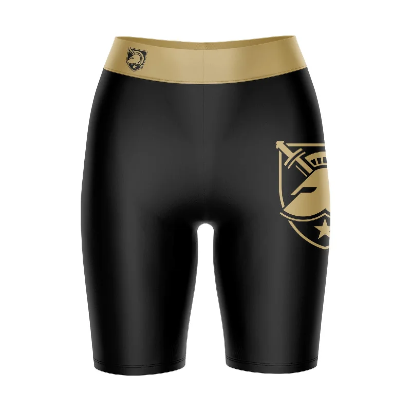 Army West Point Cadets Game Day Logo on Thigh and Waistband Black and Brown Womens Bike Shorts by Vive La Fete