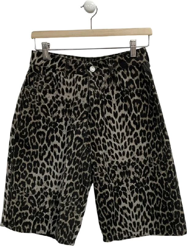 boohoo Brown Denim Leopard Print Long Shorts UK 10