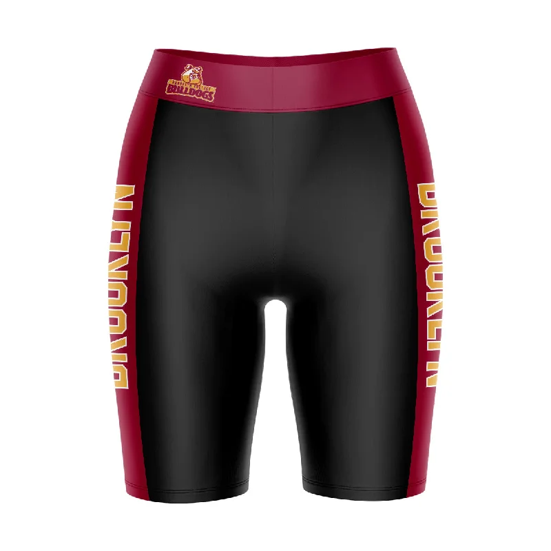 Brooklyn Bulldogs Game Day Logo on Waistband and Maroon Stripes Black Womens Bike Shorts by Vive La Fete