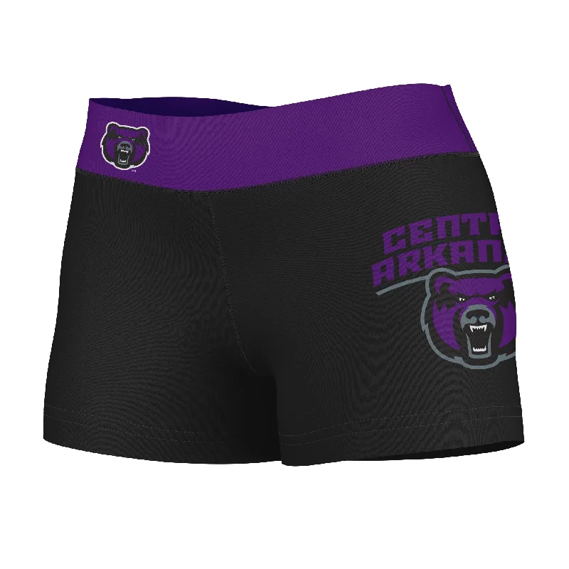 Central Arkansas Bears UCA Logo on Thigh and Waistband Black & Purple Booty Workout Shorts by Vive La Fete