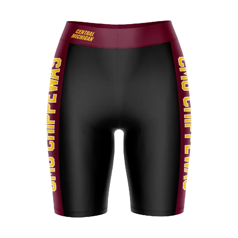 Central Michigan Chippewas Game Day Logo on Waistband and Maroon Stripes Black Womens Bike Shorts by Vive La Fete