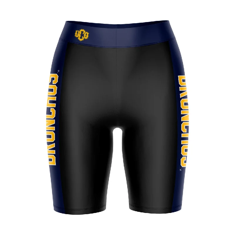 Central Oklahoma Bronchos UCO Game Day Logo on Waistband and Navy Stripes Black Womens Bike Shorts by Vive La Fete