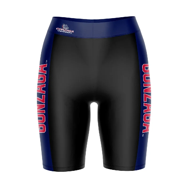 Gonzaga Bulldogs Zags GU Game Day Logo on Waistband and Navy Stripes Black Womens Bike Shorts by Vive La Fete