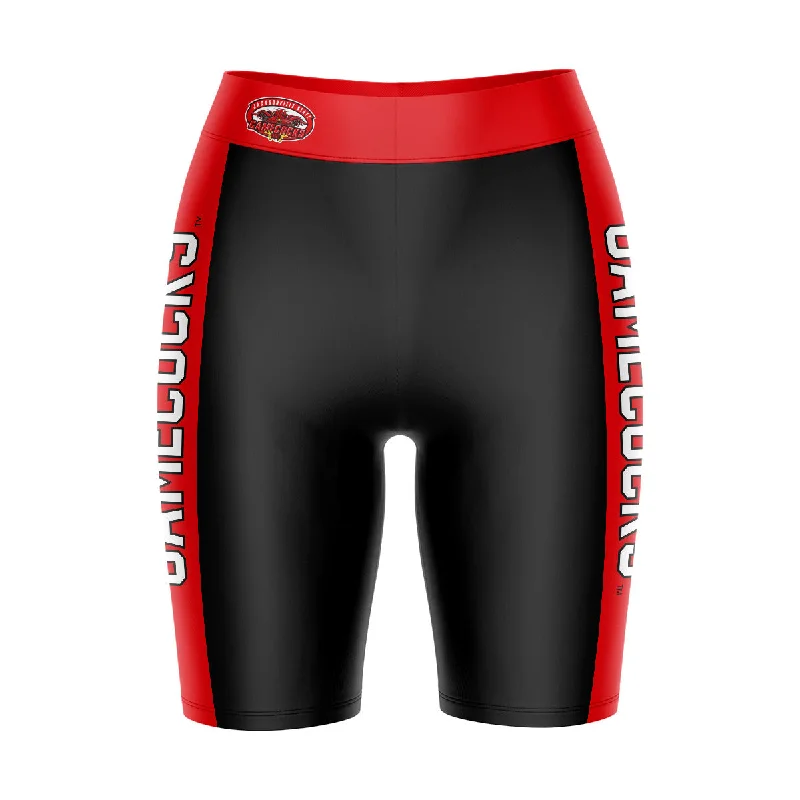 Jacksonville State Gamecocks Game Day Logo on Waistband and Red Stripes Black Womens Bike Shorts by Vive La Fete