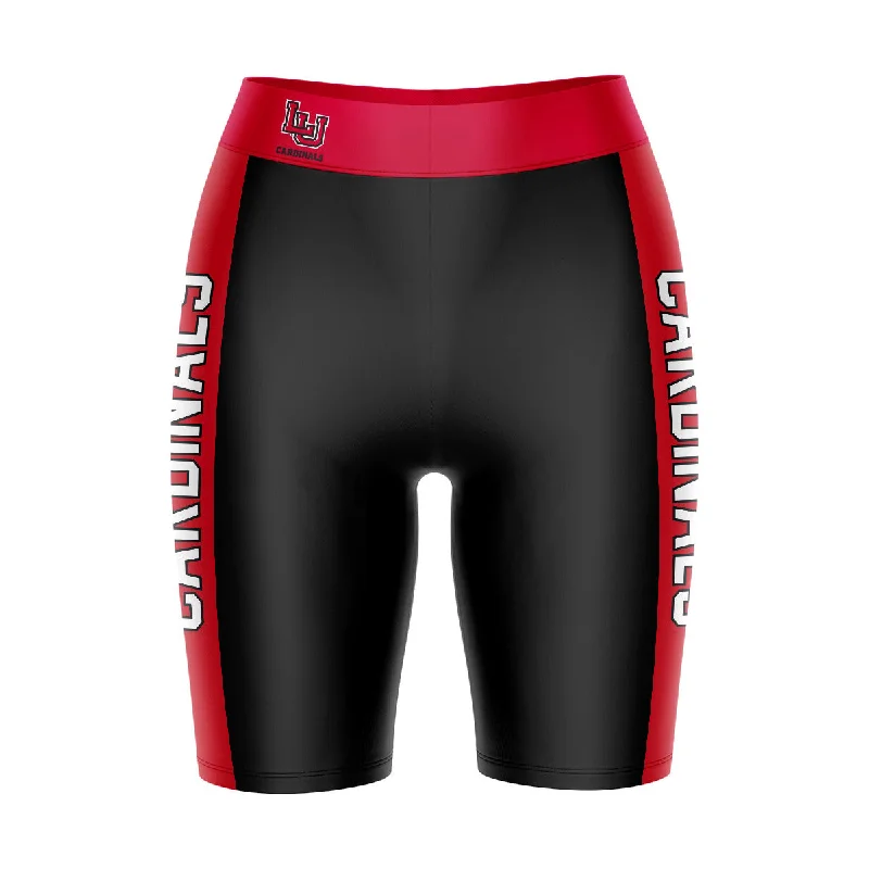 Lamar Cardinals Game Day Logo on Waistband and Red Stripes Black Womens Bike Shorts by Vive La Fete