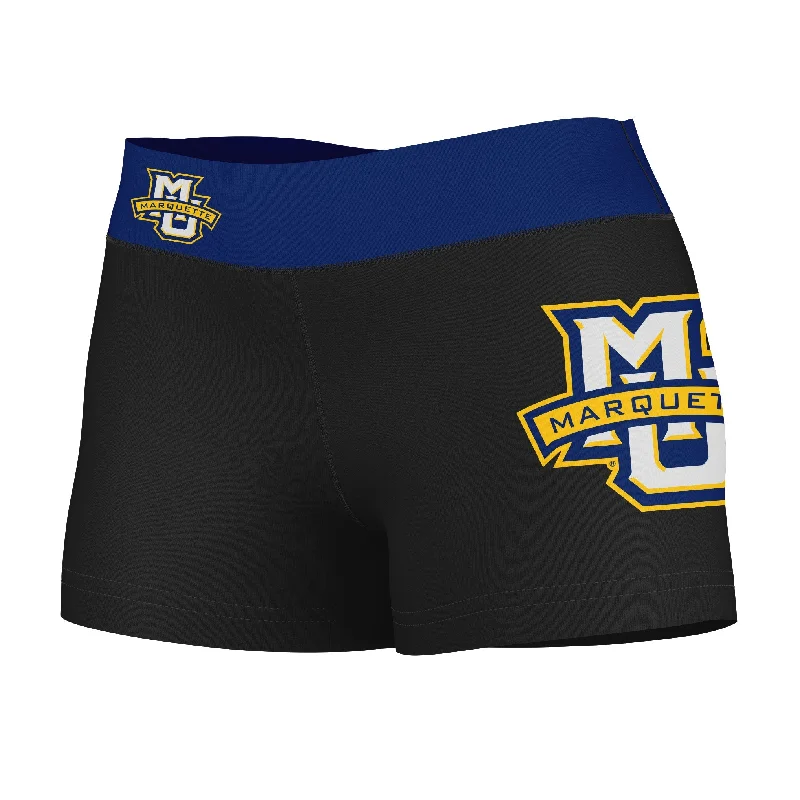 Marquette Golden Eagles Logo on Thigh and Waistband Black & Navy Womens Yoga Booty Workout Shorts by Vive La Fete