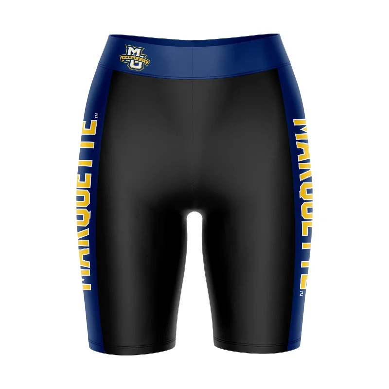 Marquette Golden Eagles Game Day Logo on Waistband and Navy Stripes Black Womens Bike Shorts by Vive La Fete