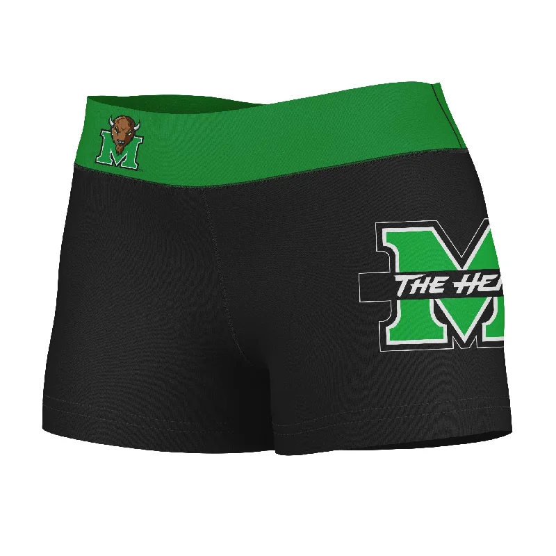 Marshall Thundering Herd MU Logo on Thigh and Waistband Black & Green Booty Workout Shorts by Vive La Fete