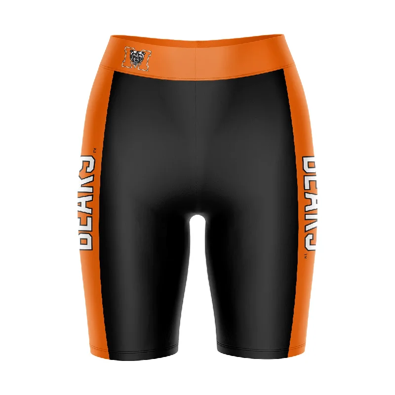 Mercer University Bears MU Game Day Logo on Waistband and Orange Stripes Black Womens Bike Shorts by Vive La Fete