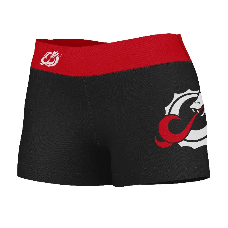 Minnesota State Dragons Logo on Thigh and Waistband Black & Red Womens Yoga Booty Workout Shorts by Vive La Fete