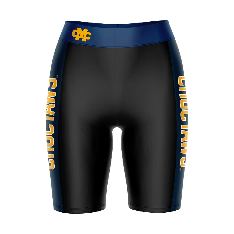 Mississippi College Choctaws Game Day Logo on Waistband and Blue Stripes Black Womens Bike Shorts by Vive La Fete