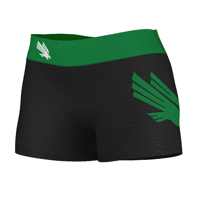 North Texas Mean Green Logo on Thigh and Waistband Black & Green Womens Yoga Booty Workout Shorts by Vive La Fete