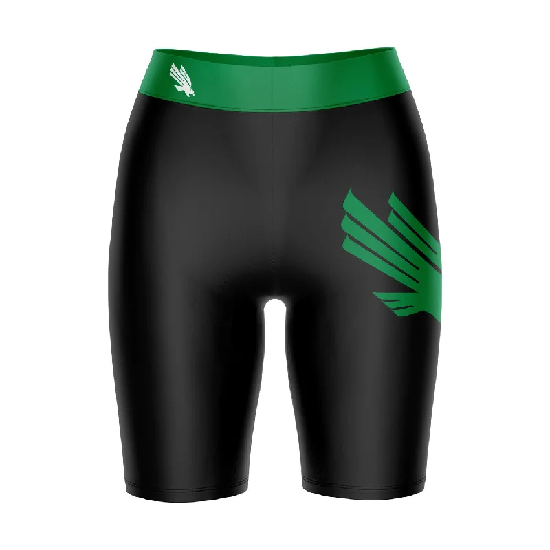 North Texas Mean Green Game Day Logo on Thigh and Waistband Black and Green Womens Bike Shorts by Vive La Fete