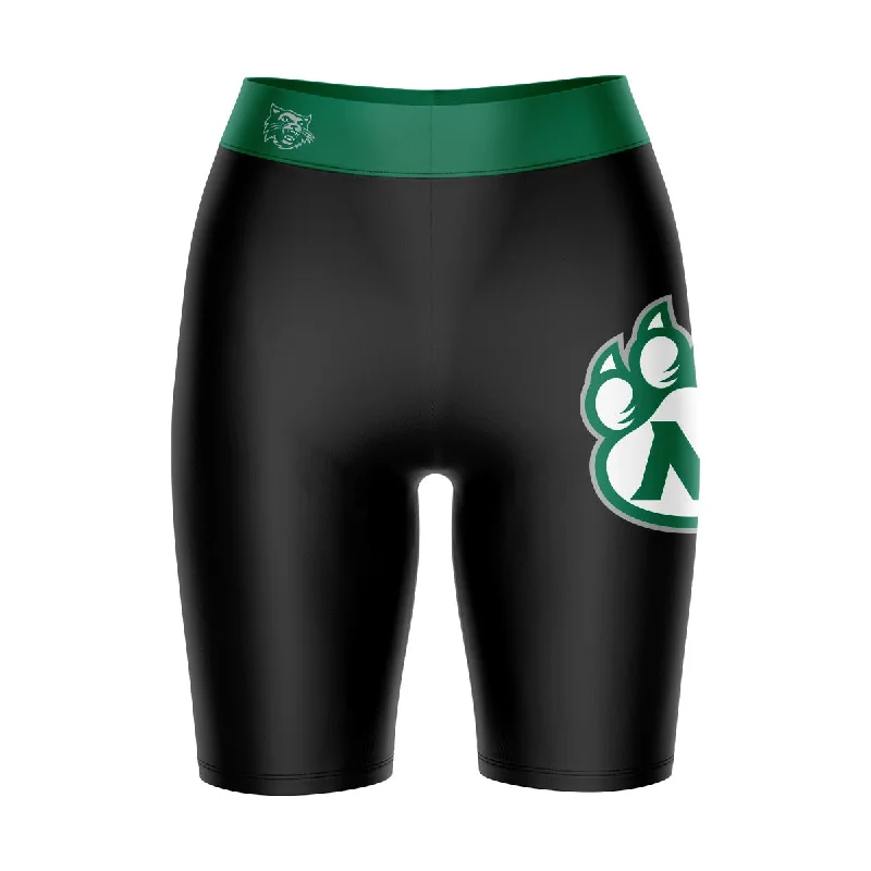 Northwest Missouri Bearcats Game Day Logo on Thigh and Waistband Black and Green Womens Bike Shorts by Vive La Fete