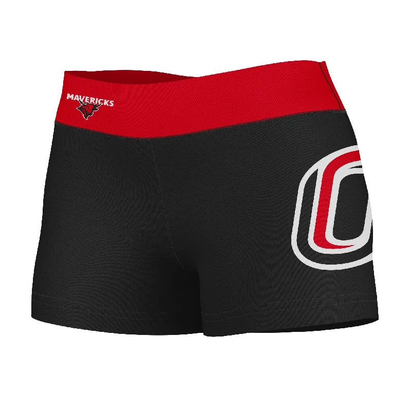 Omaha Mavericks Game Day Logo on Thigh and Waistband Black & Red Womens Yoga Booty Workout Shorts by Vive La Fete