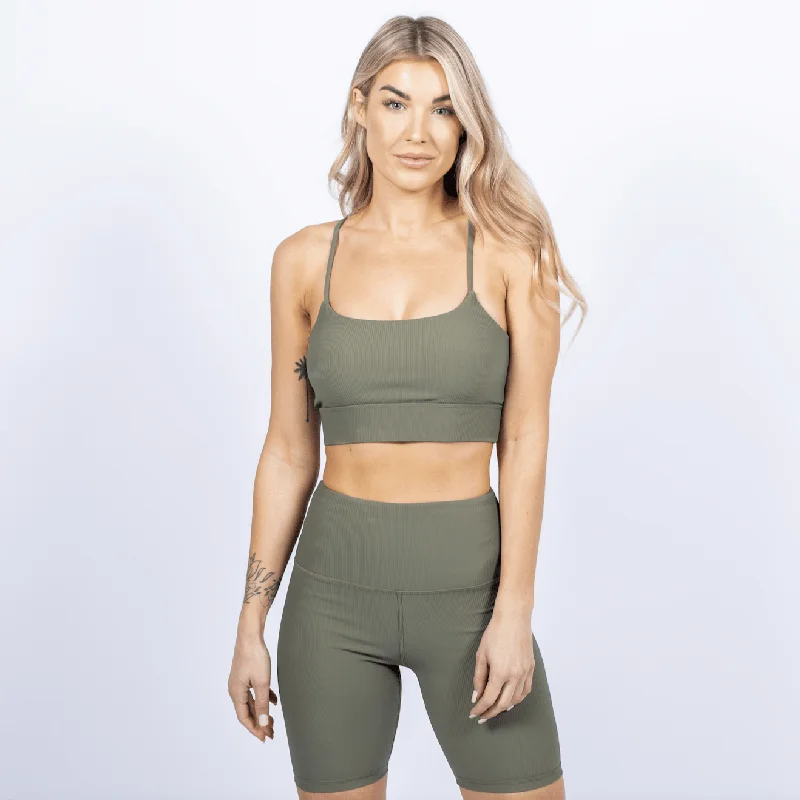 Ribbed Biker Shorts - Olive