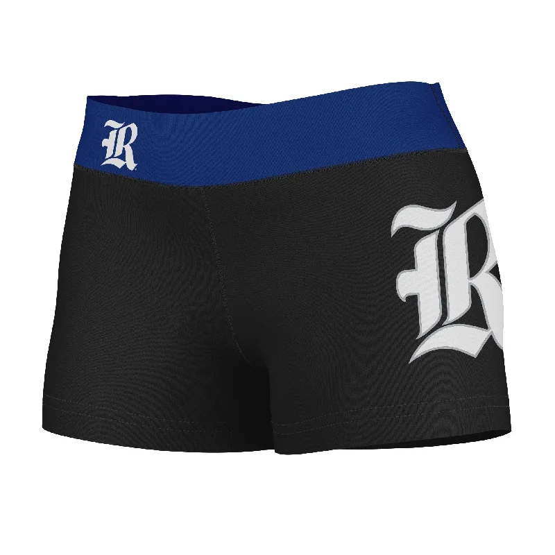 Rice University Owls Logo on Thigh and Waistband Black & Blue Womens Yoga Booty Workout Shorts by Vive La Fete