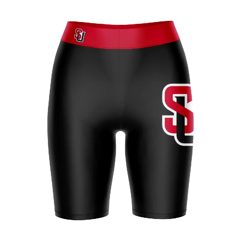 Seattle U Redhawks Game Day Logo on Thigh and Waistband Black and Red Womens Bike Shorts by Vive La Fete