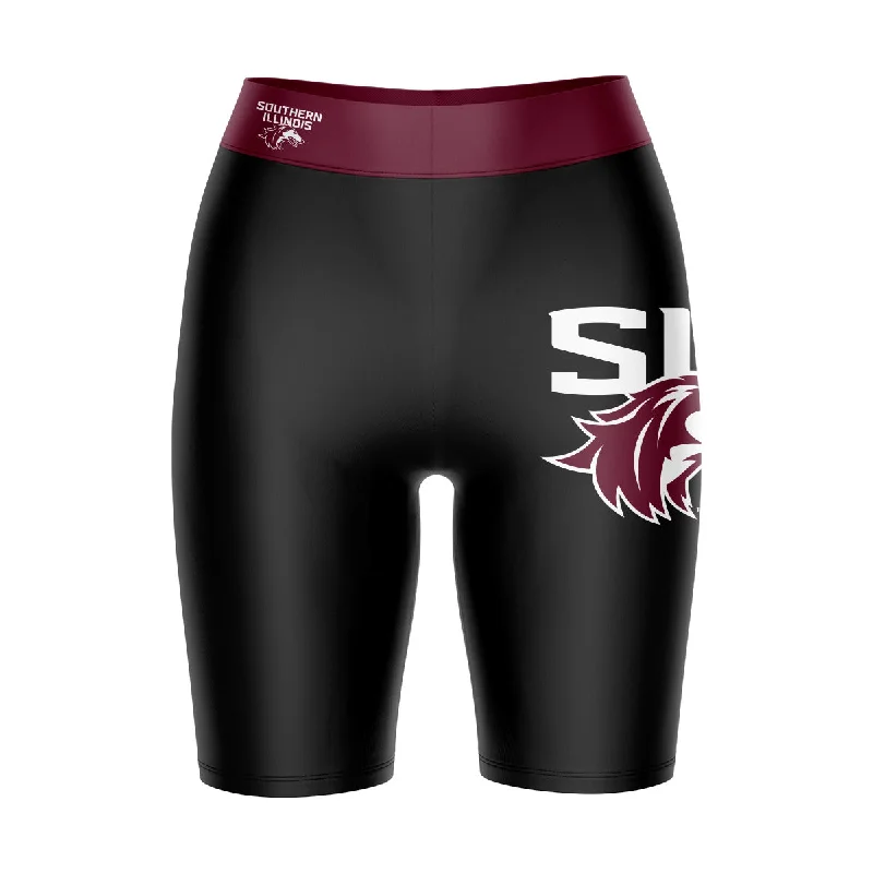 SIU Salukis Game Day Logo on Thigh and Waistband Black and Maroon Womens Bike Shorts by Vive La Fete