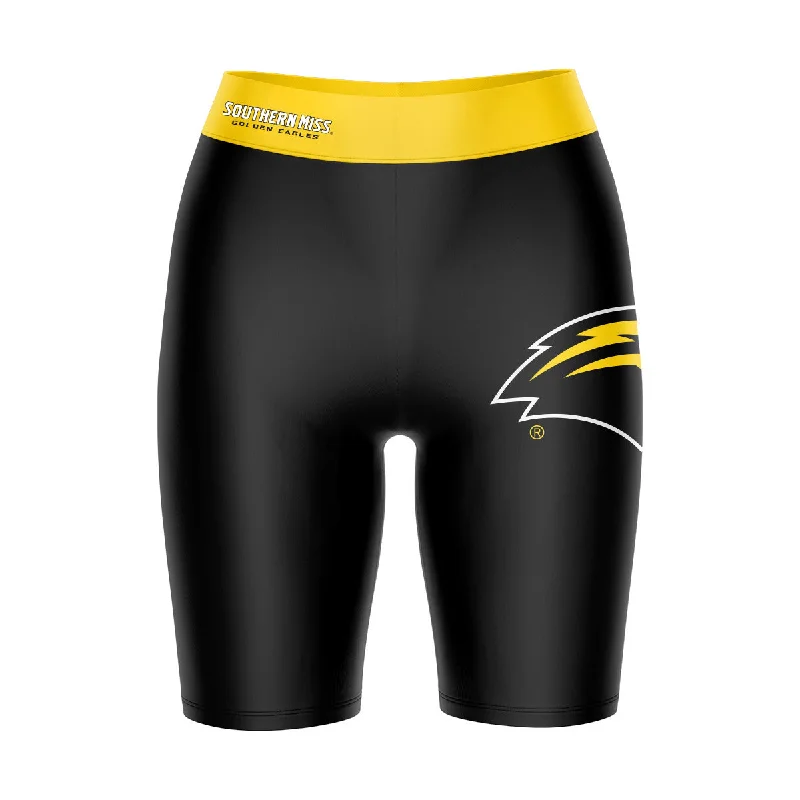 Southern Miss Golden Eagles Game Day Logo on Thigh and Waistband Black and Gold Womens Bike Shorts by Vive La Fete